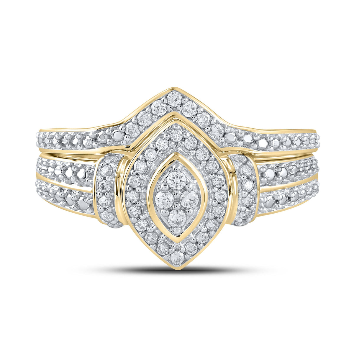 10kt Yellow Gold Round Diamond Bridal Wedding Ring Band Set 1/5 Cttw