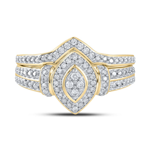 10kt Yellow Gold Round Diamond Bridal Wedding Ring Band Set 1/5 Cttw