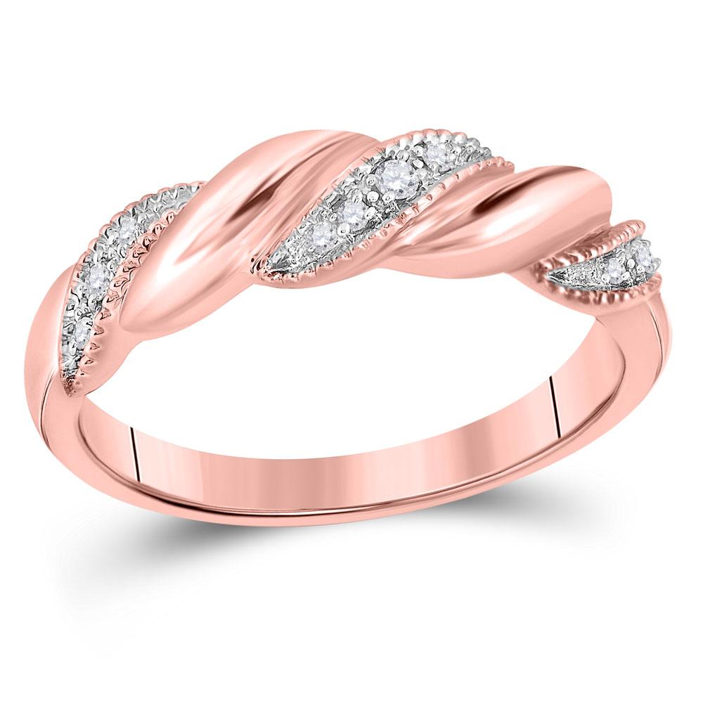 14kt Rose Gold Womens Round Diamond Milgrain Crossover Band Ring 1/20 Cttw