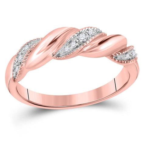 14kt Rose Gold Womens Round Diamond Milgrain Crossover Band Ring 1/20 Cttw