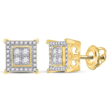 14kt Yellow Gold Round Diamond Square Earrings 1/3 Cttw