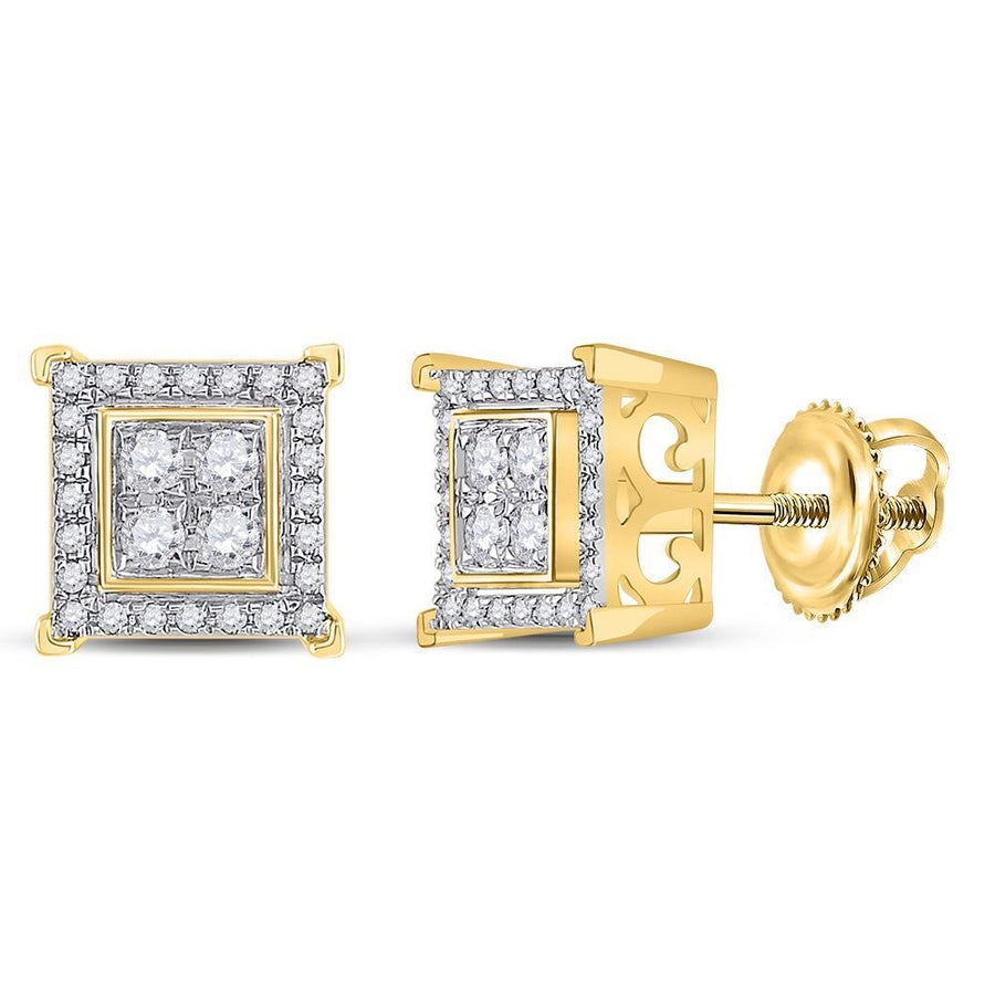 14kt Yellow Gold Round Diamond Square Earrings 1/3 Cttw