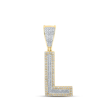 14kt Two-tone Gold Mens Round Diamond L Initial Letter Charm Pendant 1/3 Cttw