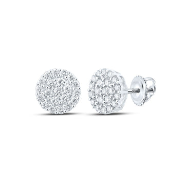 14kt White Gold Round Diamond Cluster Earrings 1-1/4 Cttw