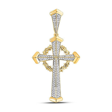 10kt Yellow Gold Mens Round Diamond Gothic Cross Charm Pendant 1/2 Cttw