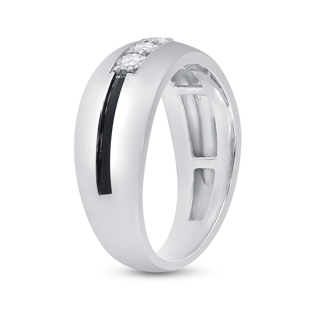 10kt White Gold Mens Round Diamond Wedding Black Groove Band Ring 1/2 Cttw