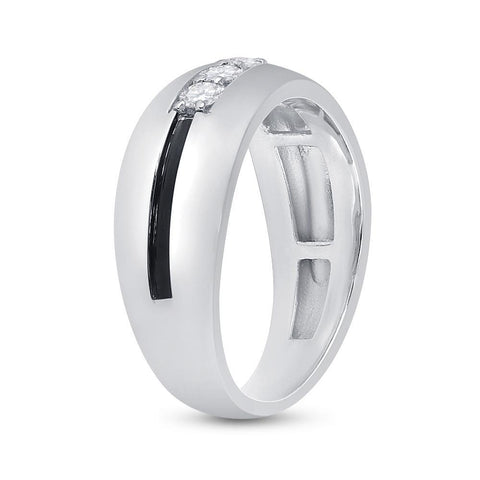 10kt White Gold Mens Round Diamond Wedding Black Groove Band Ring 1/2 Cttw