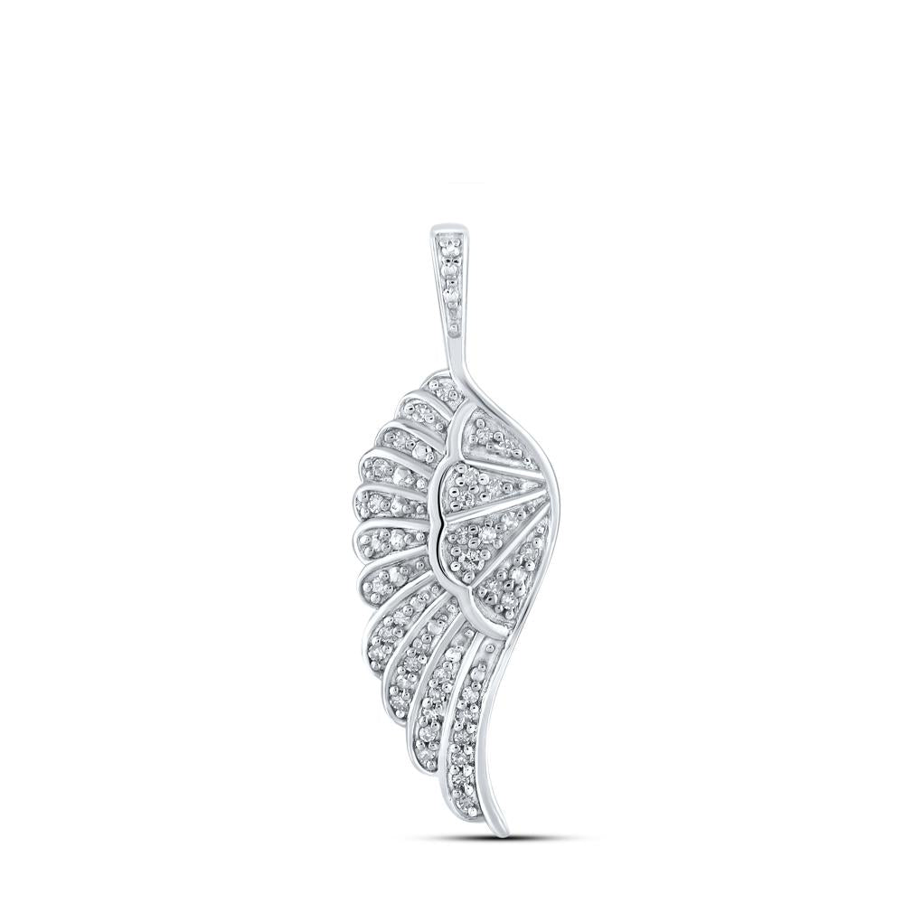 Sterling Silver Womens Round Diamond Wing Fashion Pendant 1/8 Cttw
