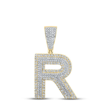 14kt Two-tone Gold Mens Round Diamond R Initial Letter Charm Pendant 1 Cttw