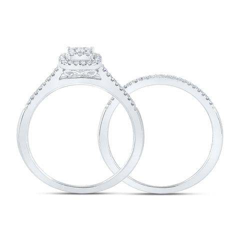 10kt White Gold Round Diamond Halo Bridal Wedding Ring Band Set 1/4 Cttw