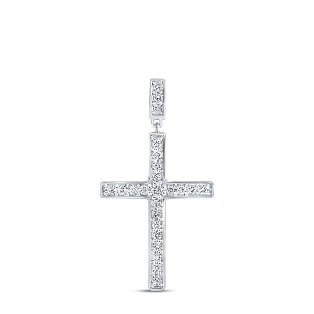 10kt White Gold Womens Round Diamond Cross Pendant 3/8 Cttw