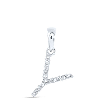 10kt White Gold Womens Round Diamond Y Initial Letter Pendant 1/12 Cttw