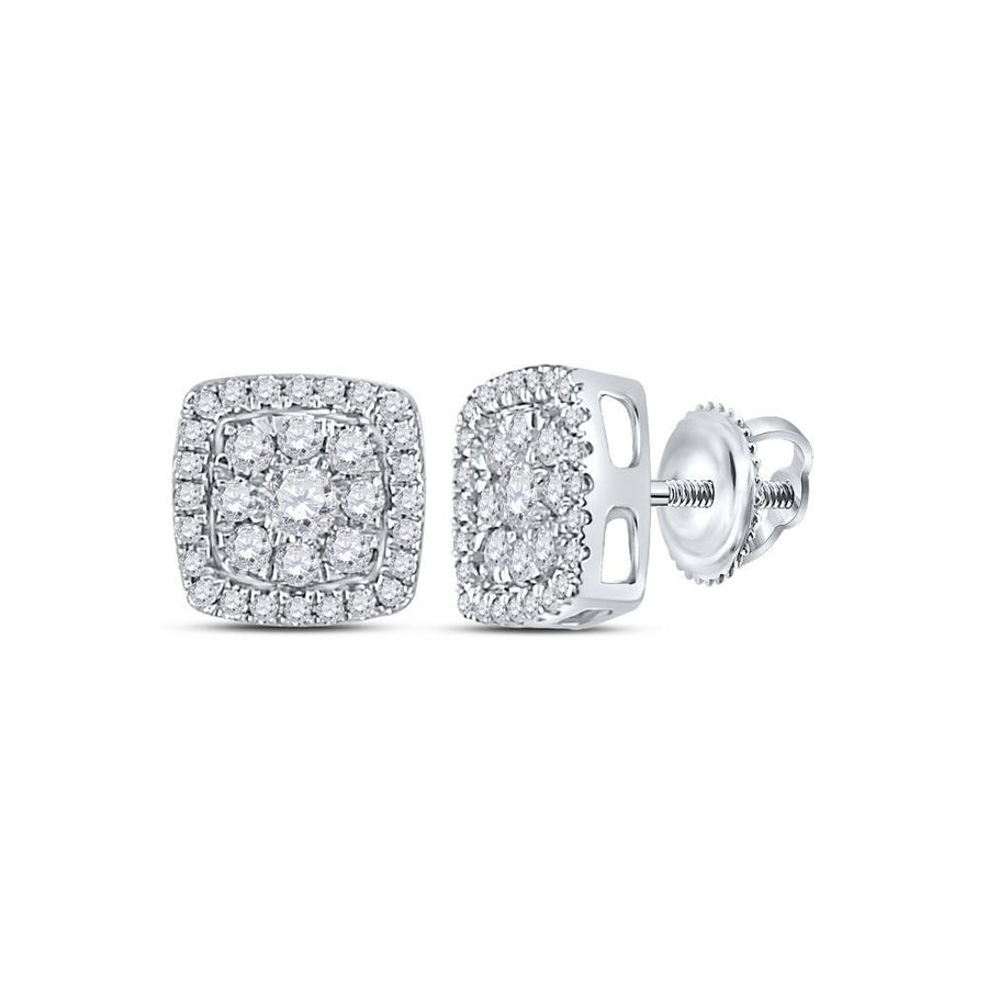 14kt White Gold Womens Round Diamond Square Cluster Earrings 1/2 Cttw