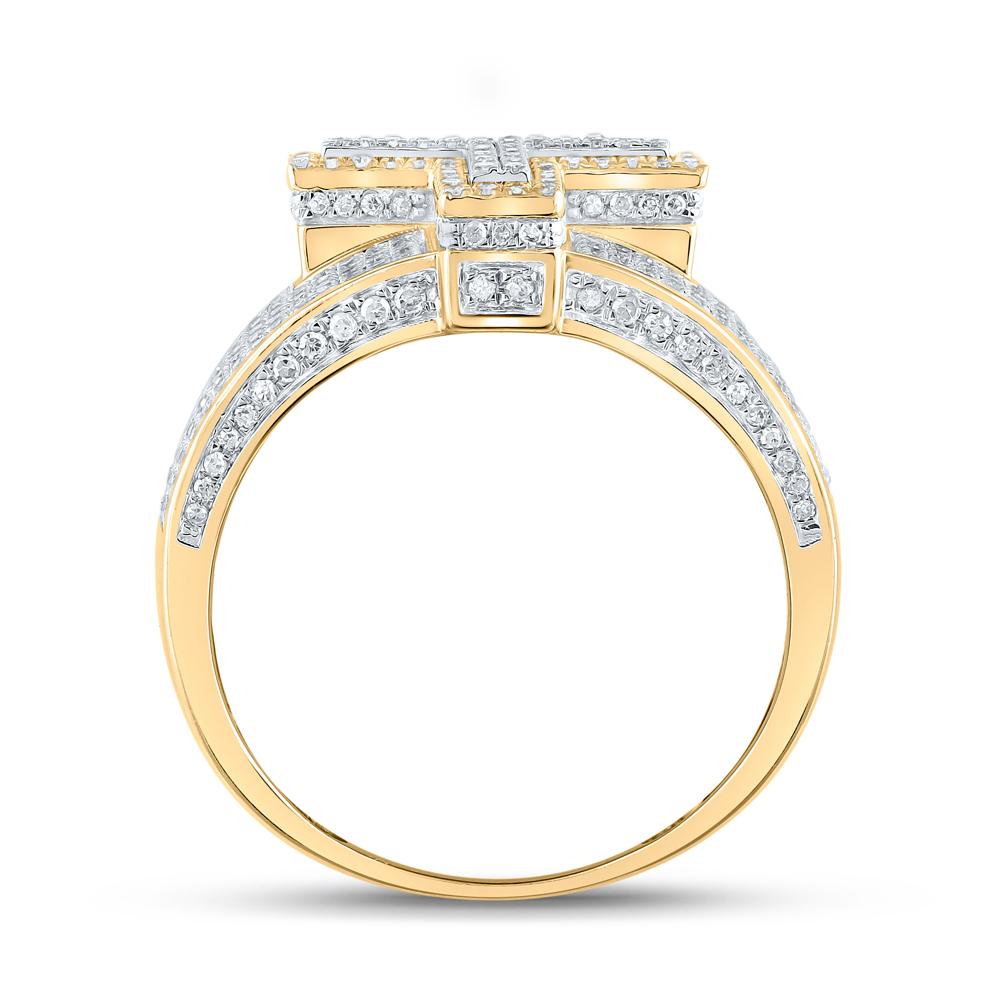 10kt Two-tone Gold Mens Round Diamond T Initial Letter Ring 1-1/5 Cttw