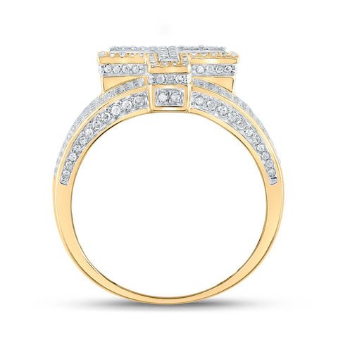 10kt Two-tone Gold Mens Round Diamond T Initial Letter Ring 1-1/5 Cttw