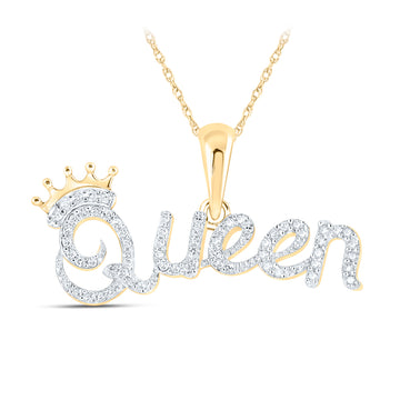 10kt Yellow Gold Womens Round Diamond Queen Crown Fashion Pendant 1/6 Cttw