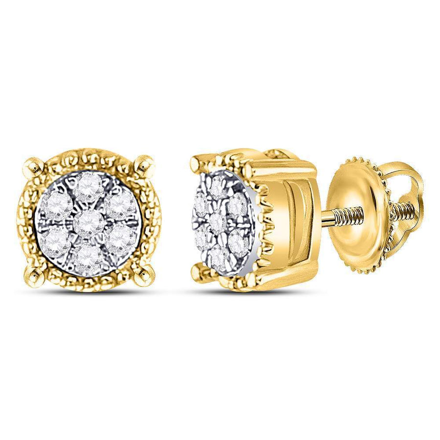10kt Yellow Gold Womens Round Diamond Flower Cluster Earrings 1/10 Cttw