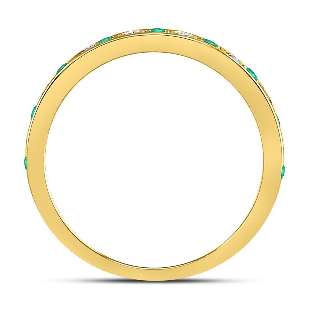 10kt Yellow Gold Womens Round Emerald Diamond Alternating Stackable Band Ring 1/4 Cttw