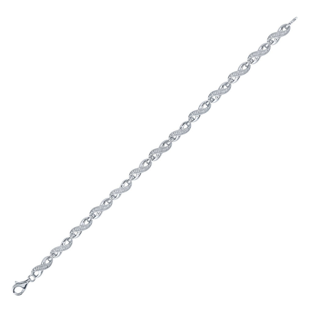 Sterling Silver Womens Round Diamond Infinity Bracelet .01 Cttw