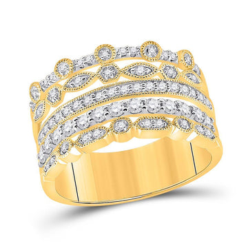 10kt Yellow Gold Womens Round Diamond Stacked Band Ring 1/2 Cttw