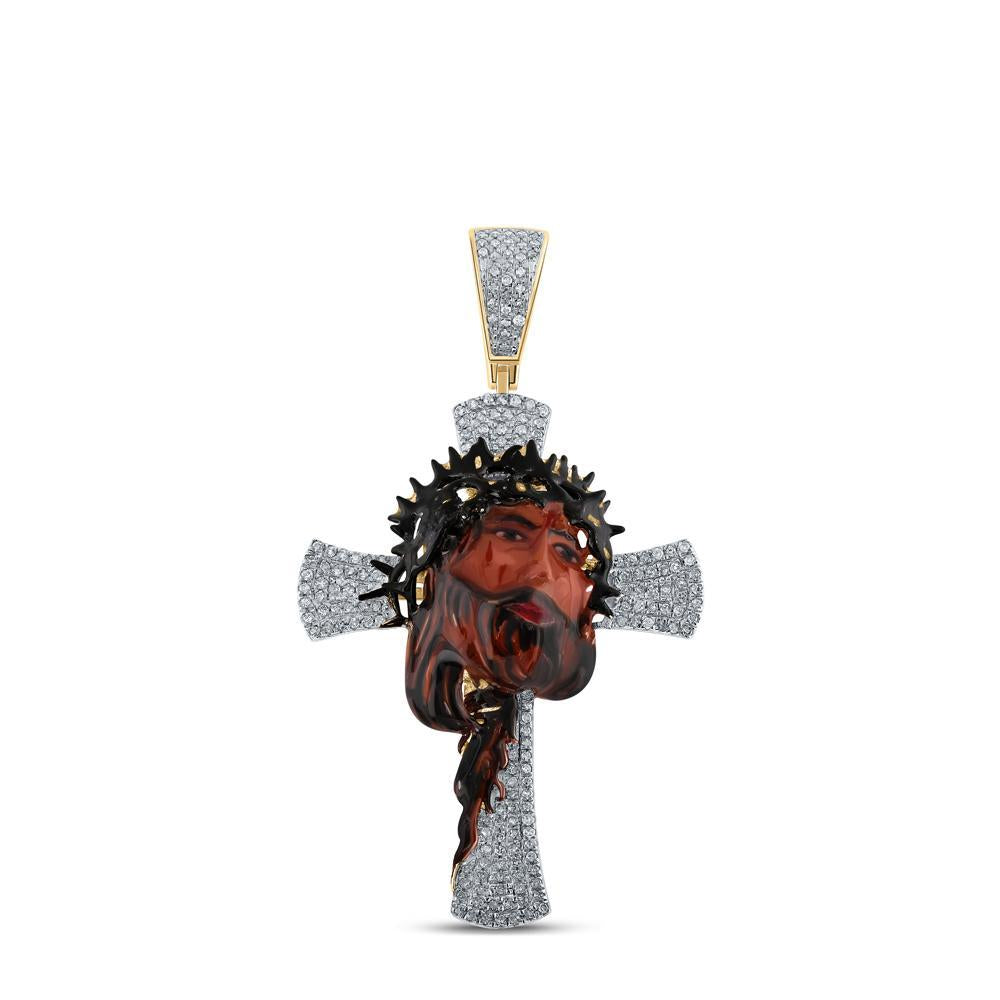 10kt Yellow Gold Mens Round Diamond Jesus Cross Charm Pendant 1/2 Cttw