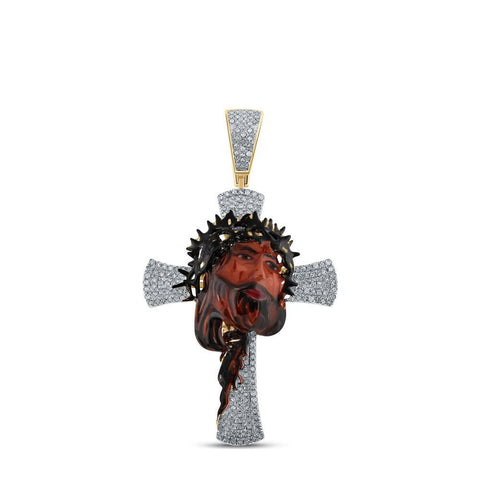 10kt Yellow Gold Mens Round Diamond Jesus Cross Charm Pendant 1/2 Cttw