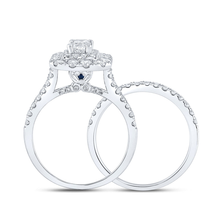 14kt White Gold Emerald Diamond Halo Bridal Wedding Ring Band Set 2 Cttw