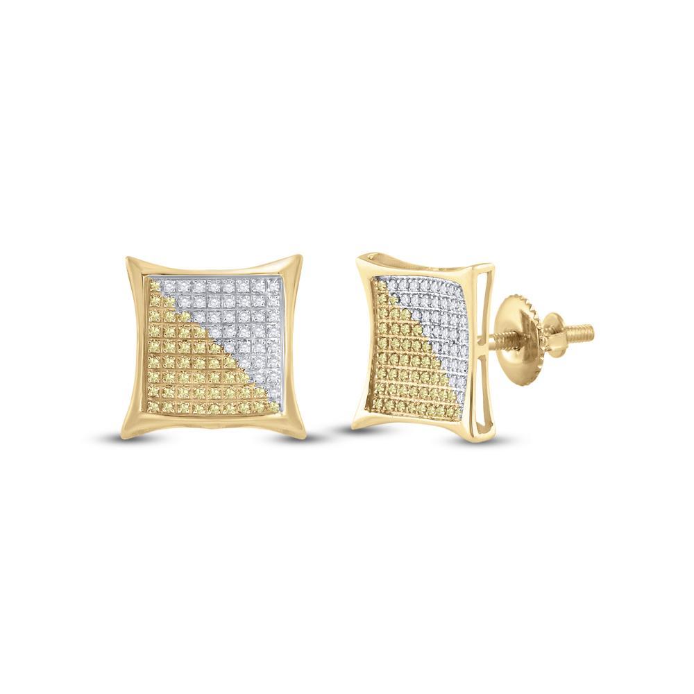 10kt Yellow Gold Round Yellow Color Enhanced Diamond Kite Square Earrings 1/2 Cttw