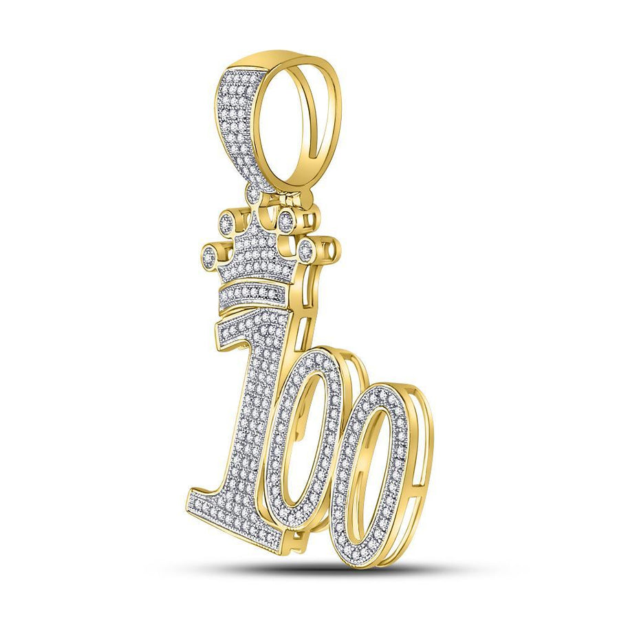 10kt Yellow Gold Mens Round Diamond 100 Hundred Crown Charm Pendant 1/2 Cttw