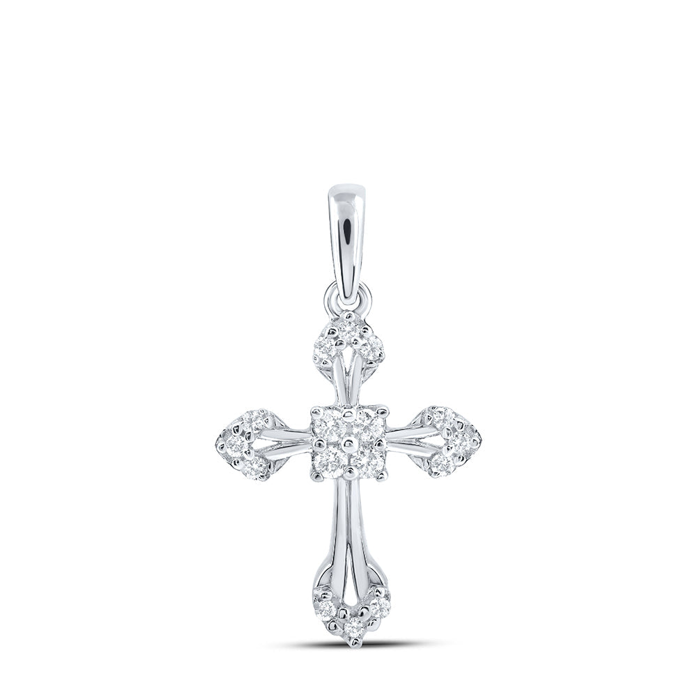 10kt White Gold Womens Round Diamond Cross Pendant 1/6 Cttw