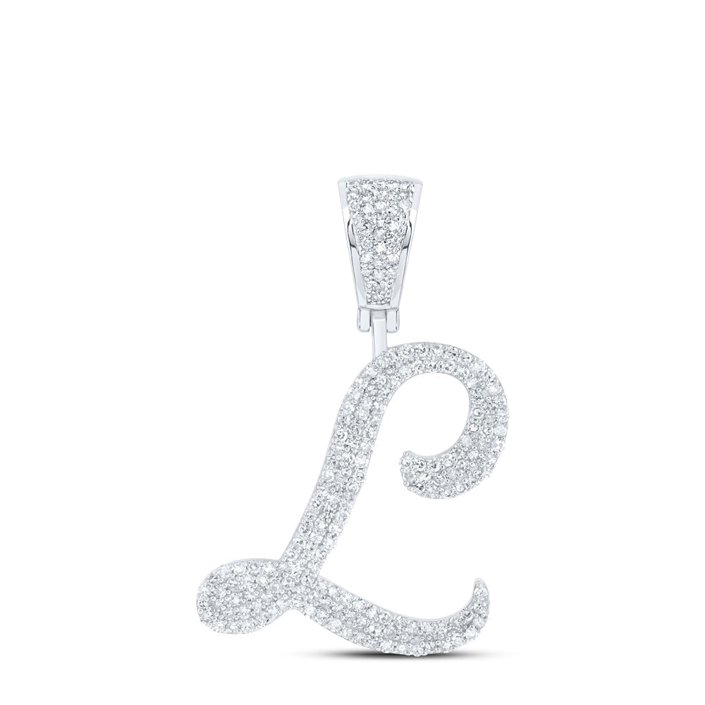10kt White Gold Mens Round Diamond L Initial Letter Charm Pendant 7/8 Cttw