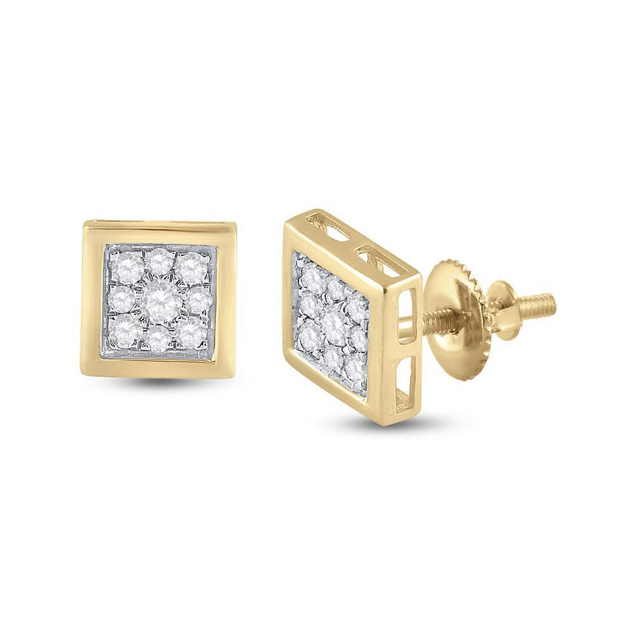 14kt Yellow Gold Mens Round Diamond Square Earrings 1/3 Cttw