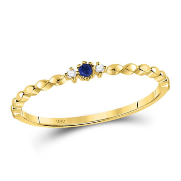 10kt Yellow Gold Womens Round Blue Sapphire Diamond Stackable Band Ring .03 Cttw
