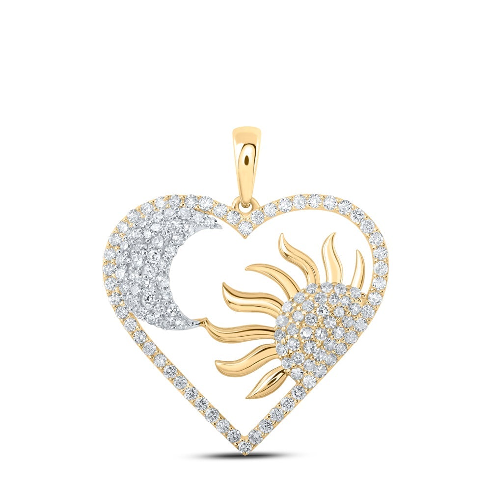 10kt Yellow Gold Womens Round Diamond Sun Moon Heart Pendant 1 Cttw
