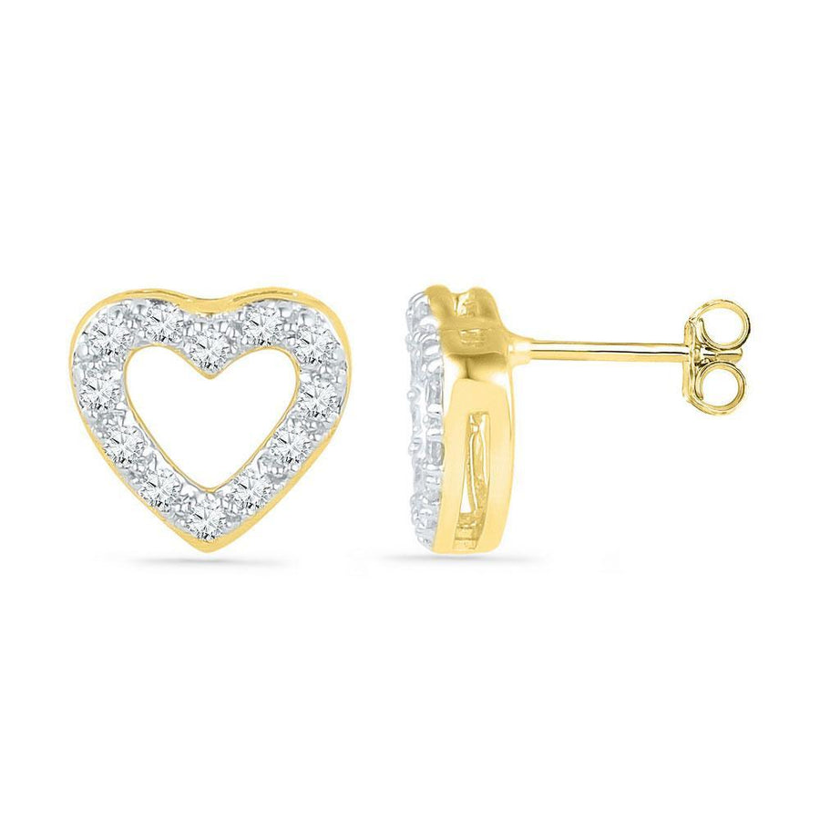 10kt Yellow Gold Womens Round Diamond Heart Earrings 1/8 Cttw