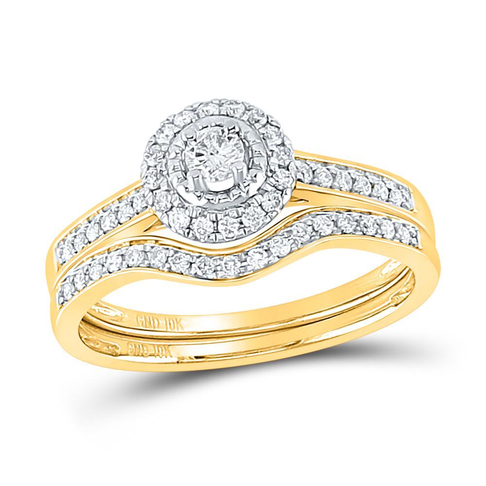10kt Yellow Gold Round Diamond Bridal Wedding Ring Band Set 1/3 Cttw