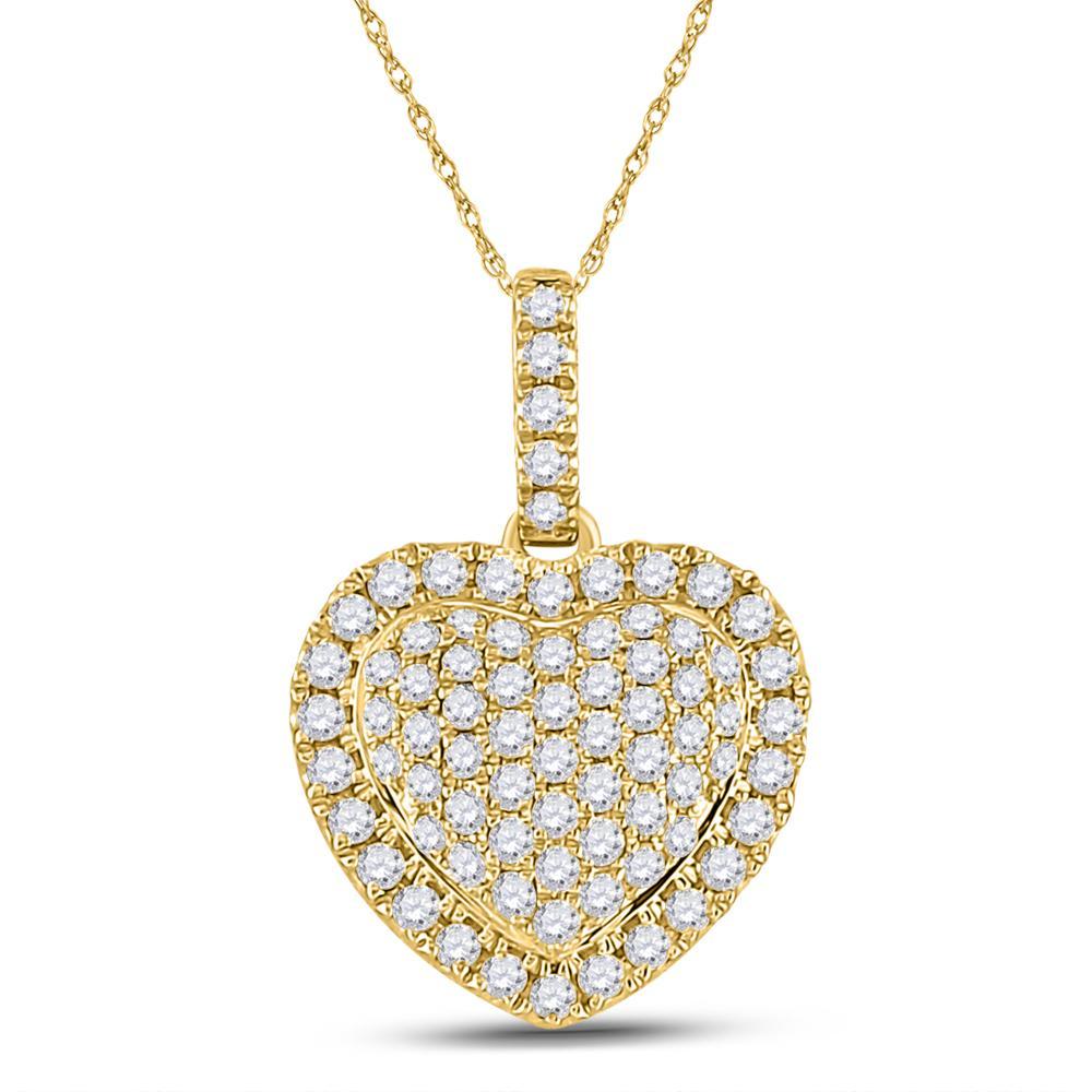 14kt Yellow Gold Womens Round Diamond Heart Pendant 1/2 Cttw