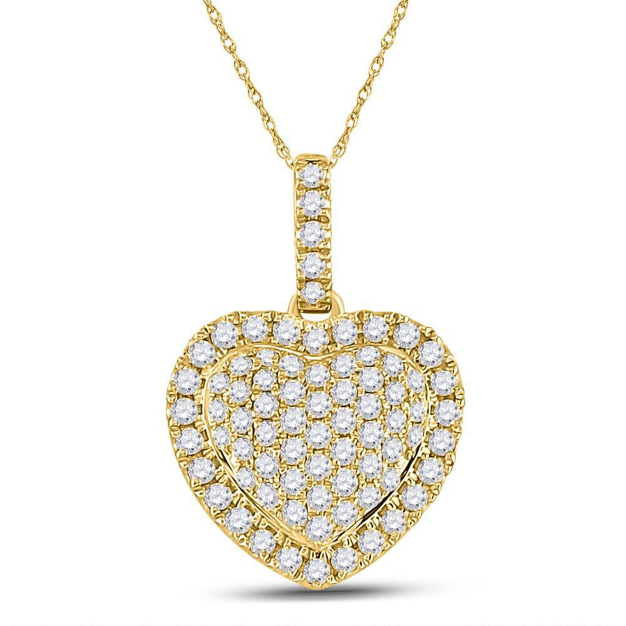 14kt Yellow Gold Womens Round Diamond Heart Pendant 1/2 Cttw