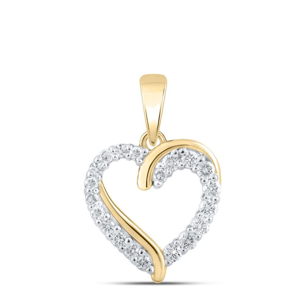 10kt Yellow Gold Womens Round Diamond Heart Pendant 1/4 Cttw