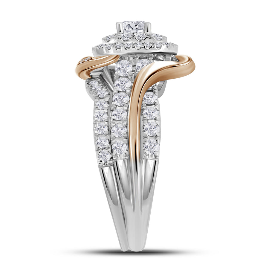 14kt Two-tone Gold Round Diamond Bridal Wedding Ring Band Set 1-1/2 Cttw