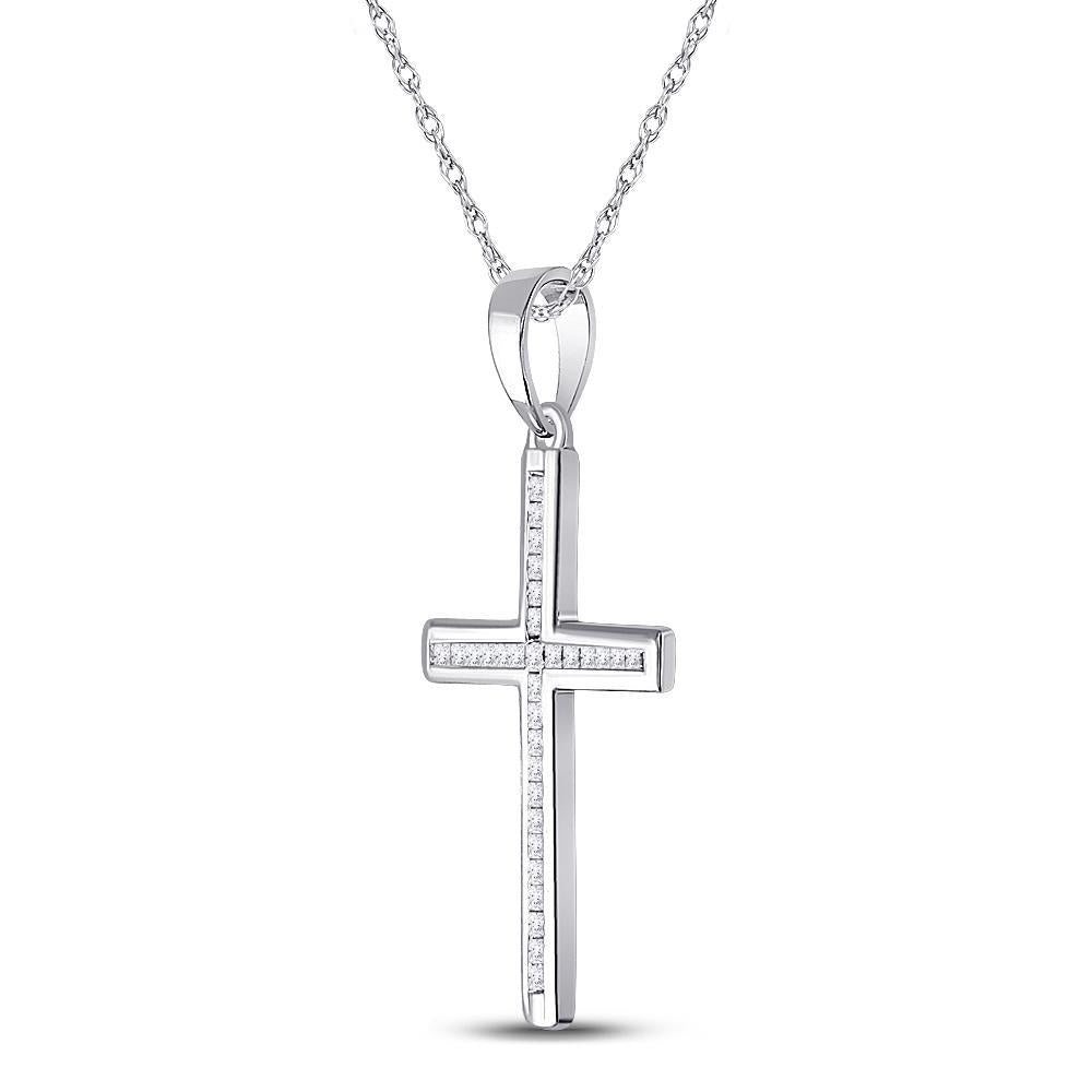 10kt White Gold Womens Princess Diamond Cross Pendant 1/6 Cttw