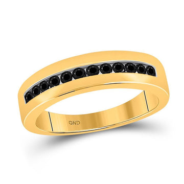 10kt Yellow Gold Mens Round Black Color Enhanced Diamond Wedding Band Ring 1/2 Cttw