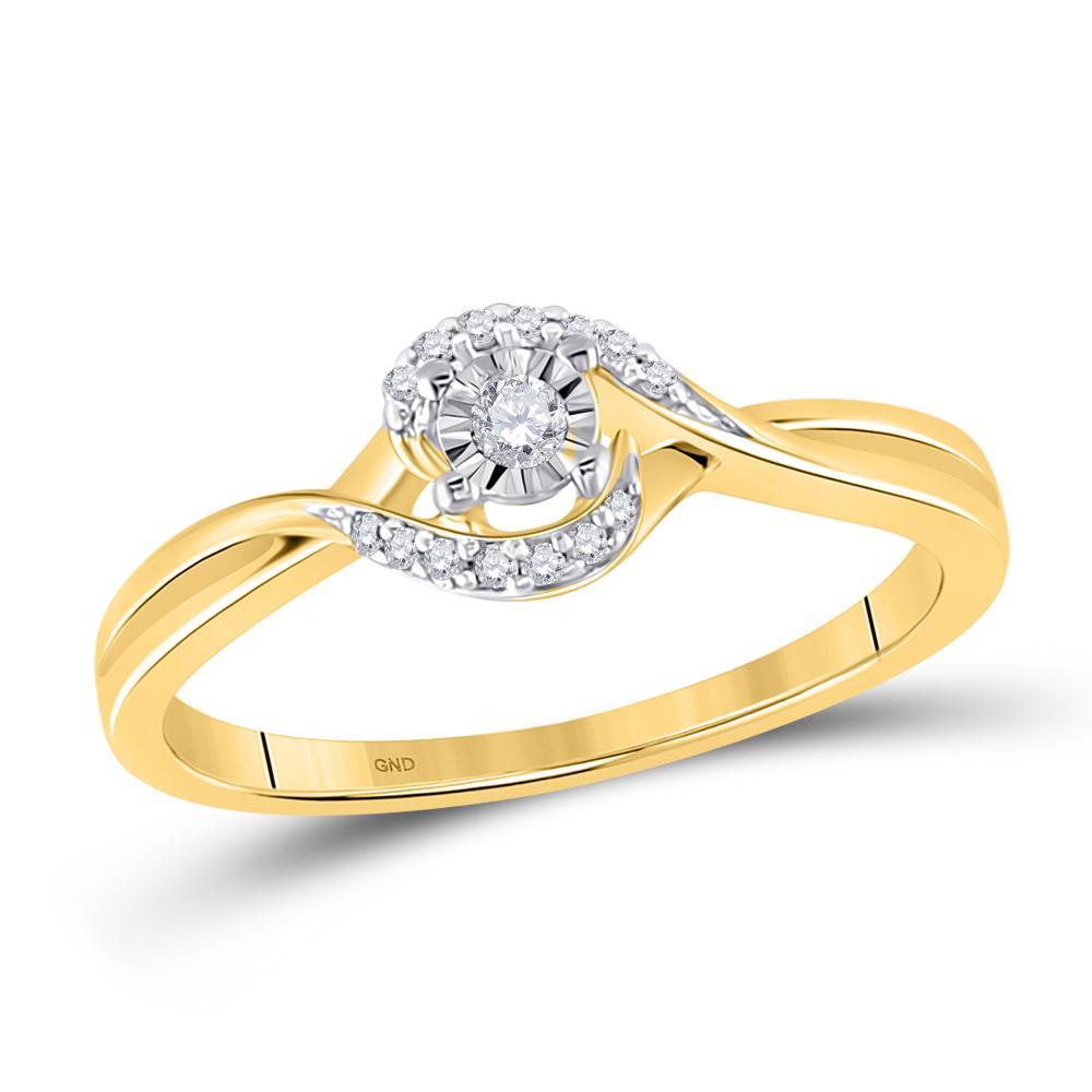 10kt Yellow Gold Womens Round Diamond Solitaire Promise Ring 1/10 Cttw