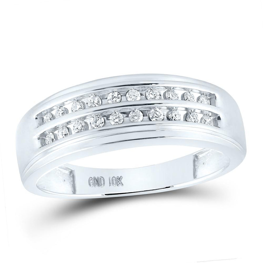 10kt White Gold Mens Round Diamond Wedding 2-Row Band Ring 1/4 Cttw
