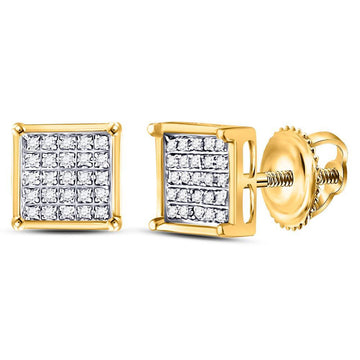 14kt Yellow Gold Womens Round Diamond Square Cluster Earrings 1/6 Cttw