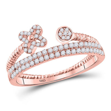 10kt Rose Gold Womens Round Diamond Flower Bisected Stackable Band Ring 1/5 Cttw