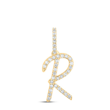 10kt Yellow Gold Womens Round Diamond R Initial Letter Pendant 1/8 Cttw