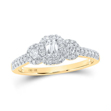 10kt Yellow Gold Emerald Diamond 3-stone Bridal Wedding Engagement Ring 1/2 Cttw
