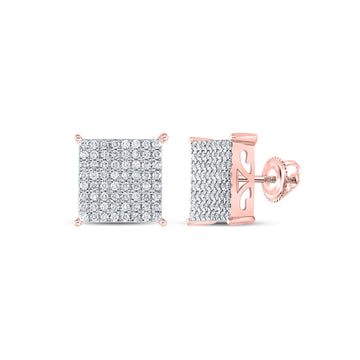 10kt Rose Gold Womens Round Diamond Square Earrings 1 Cttw