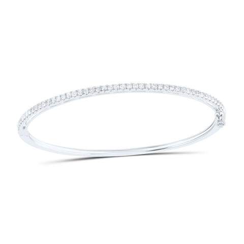 14kt White Gold Womens Round Diamond Stackable Bangle Bracelet 1 Cttw